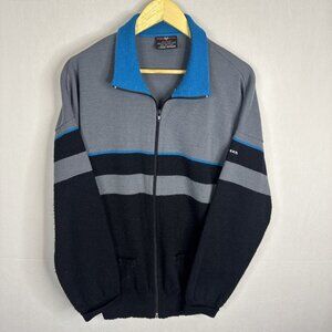 Vintage White Ram Men L Ramtuk Full Zip Wool Blend Sweater Jacket Gray Blue Ski
